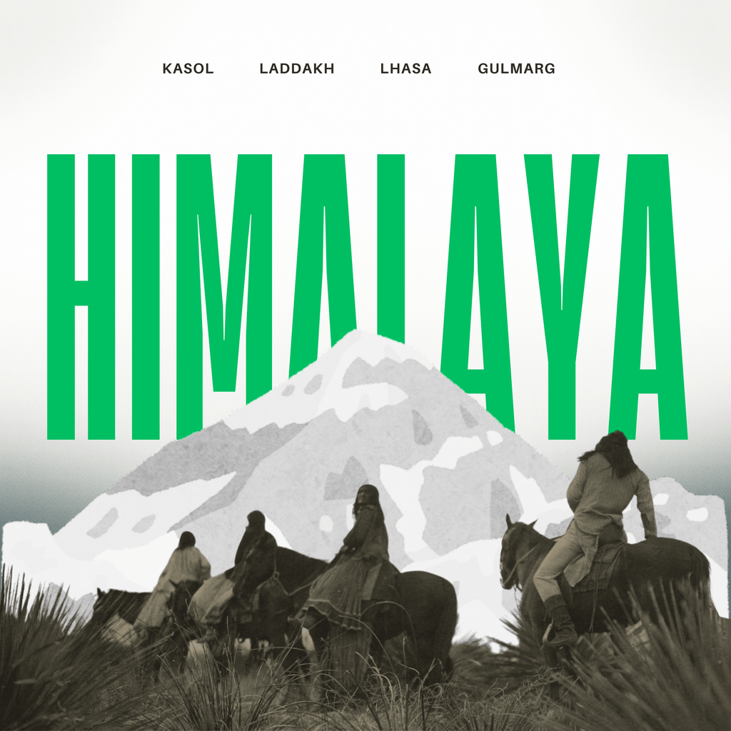 Himalaya Collection branding featuring Gulmarg and other scents, with riders on horseback beneath a stylized mountain graphic.