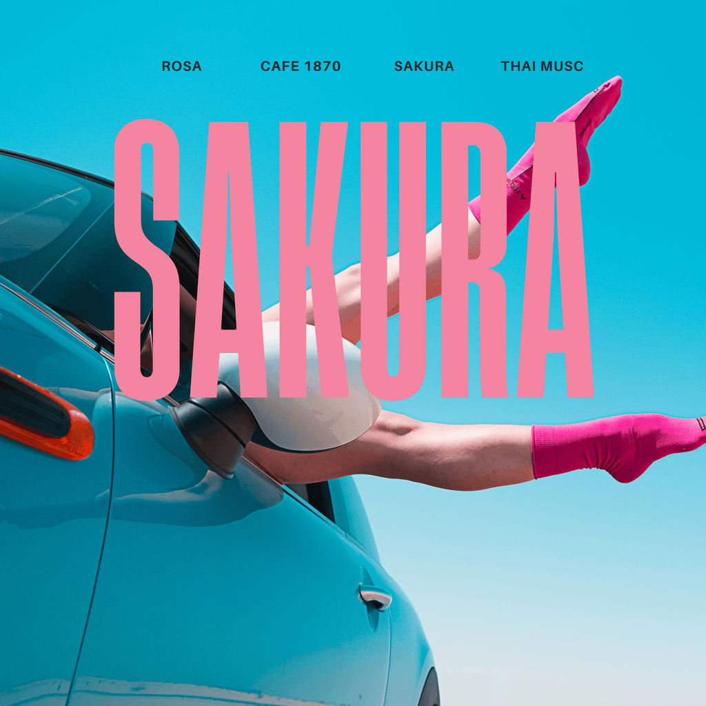 Sakura collection branding featuring Thai Musc 60ml, part of a vibrant and youthful fragrance line by The Bombay Oud.