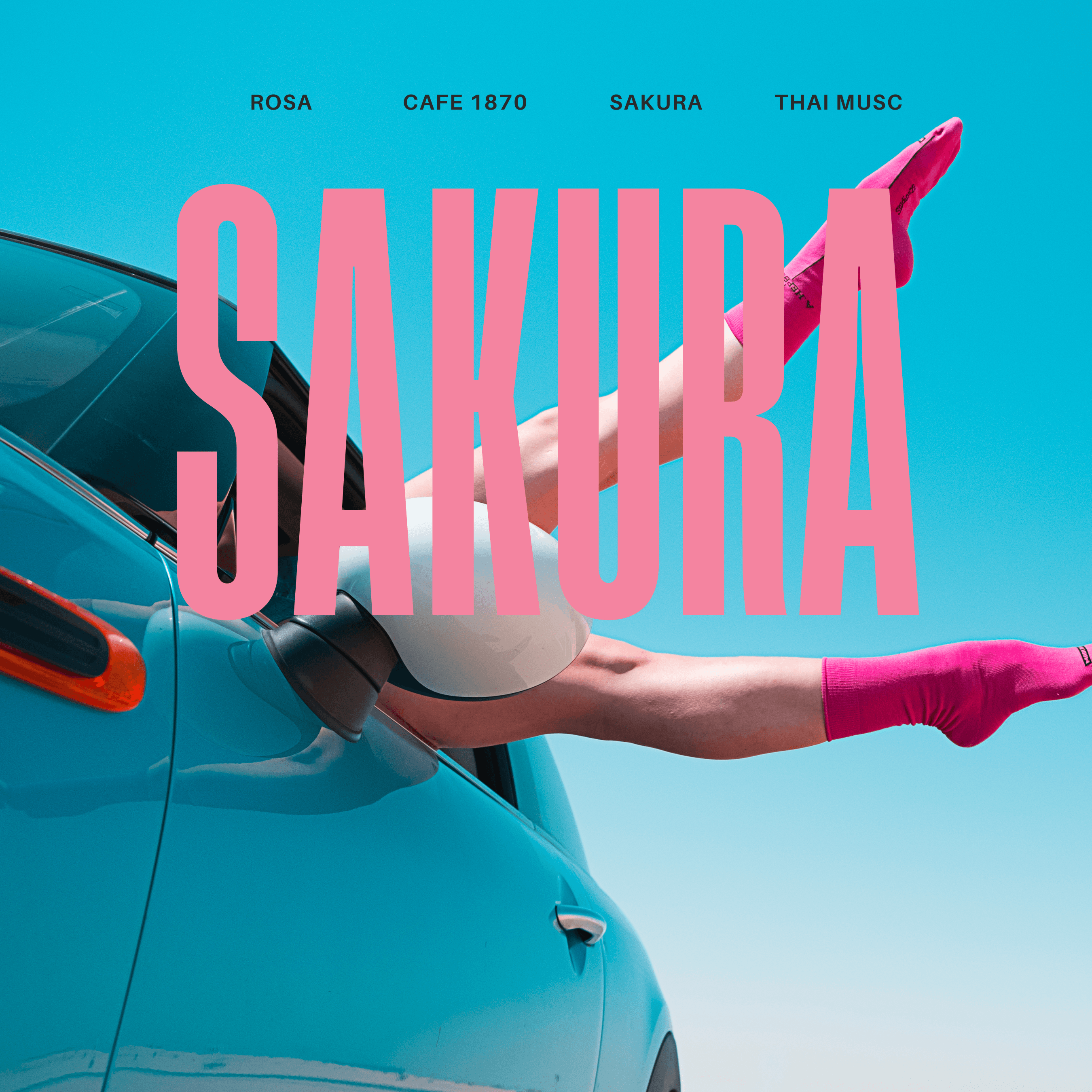 Bold pink 'Sakura' text over a playful summer scene, reflecting the youthful and vibrant branding of sakura 60ml perfume.