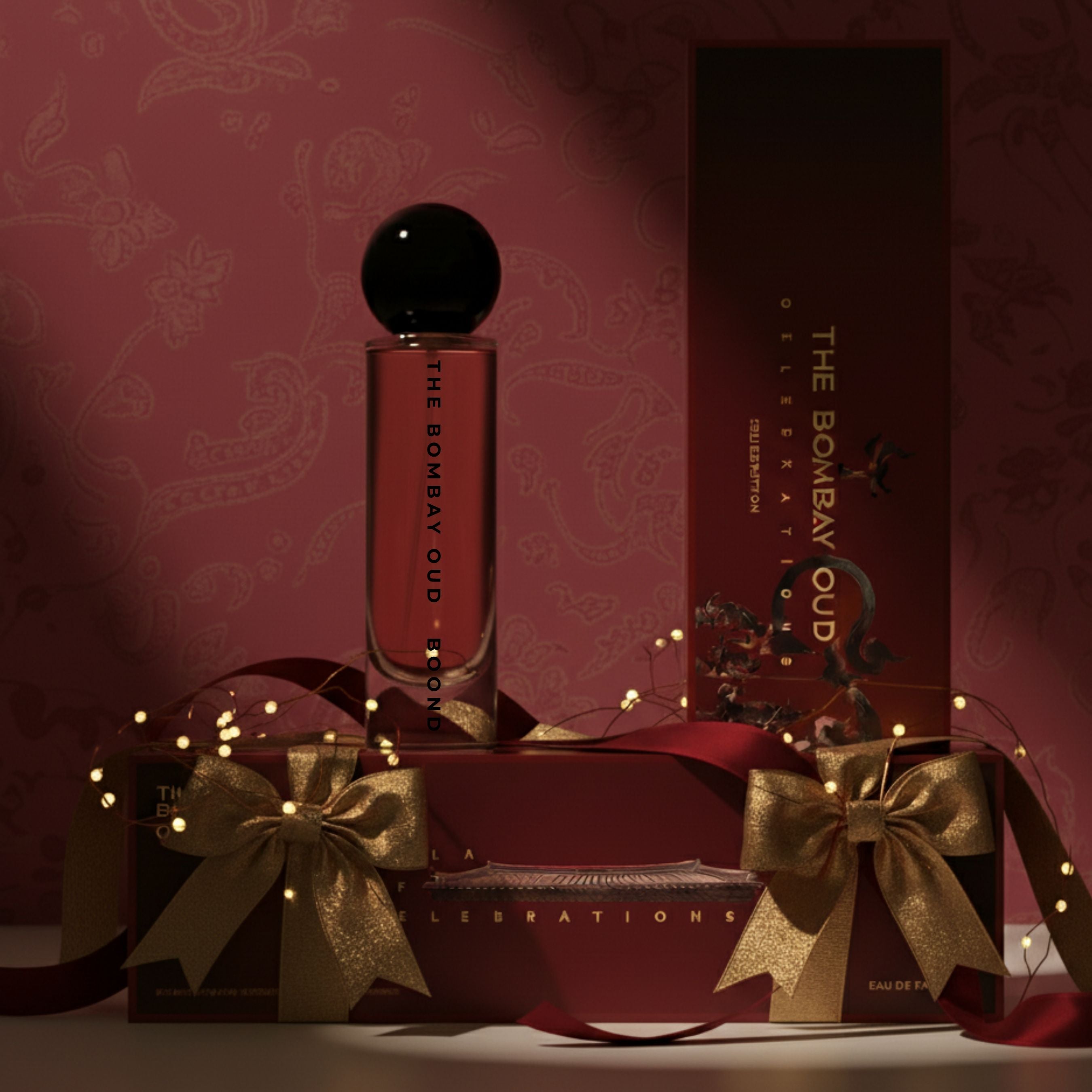 Boond 60ml perfume bottle in festive packaging with gold ribbons and lights, perfect for gifting in the perfumes & colognes category.