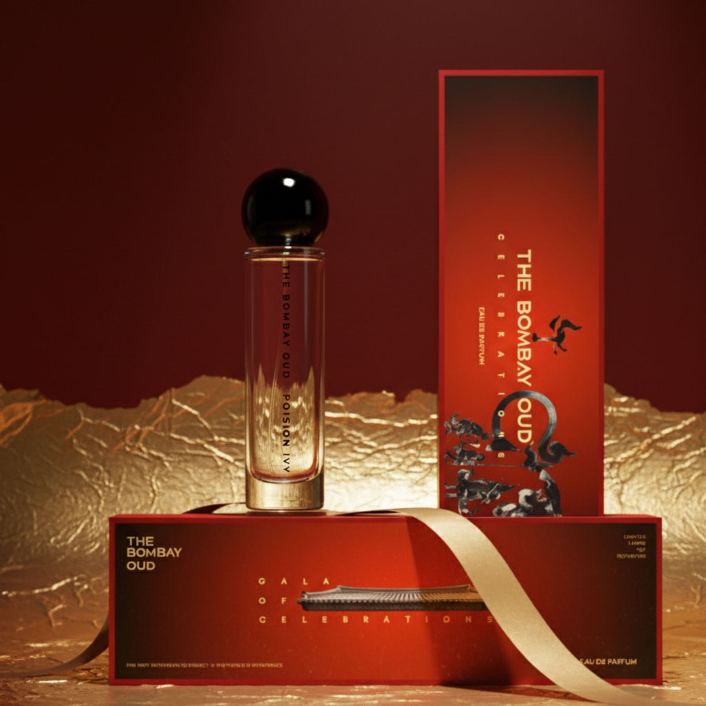 POISON IVY 60ml perfume with red and gold packaging, designed for gifting and celebrations, featuring The Bombay Oud’s signature luxury branding.