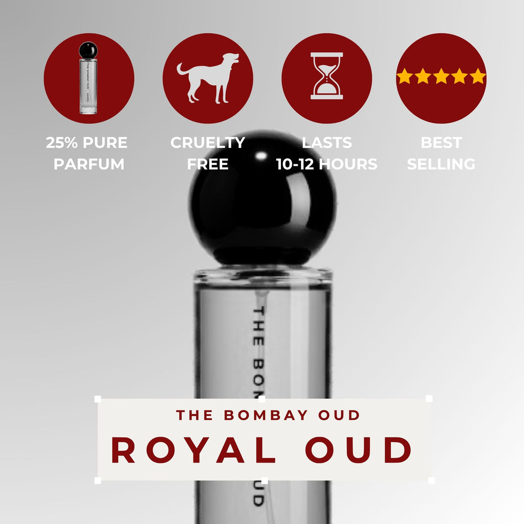 Royal Oud 60ml perfume highlights: 25% pure parfum, cruelty-free, 10–12 hour longevity, and best-selling status in luxury scents.